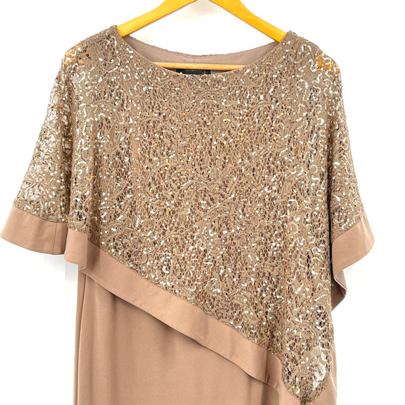 R&M Richards Metallic‎ Sequin Asymmetric Lace Capelet Poncho Popover Dress - Picture 4 of 9